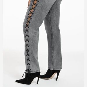 Good Icon Jeans- Good American Lace Up Grey Jeans